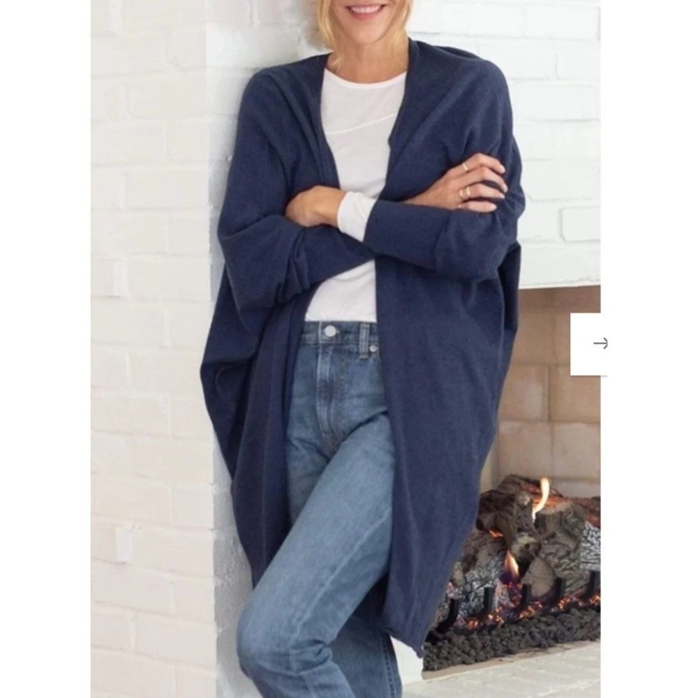 MERSEA Cashmere Cotton Chelsea Kimono Cardigan Boho Minimalist Chambray Blue OS